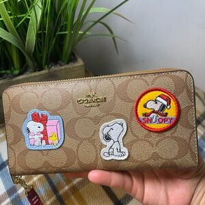 Coach Tan Wallet with Snoopy Patches